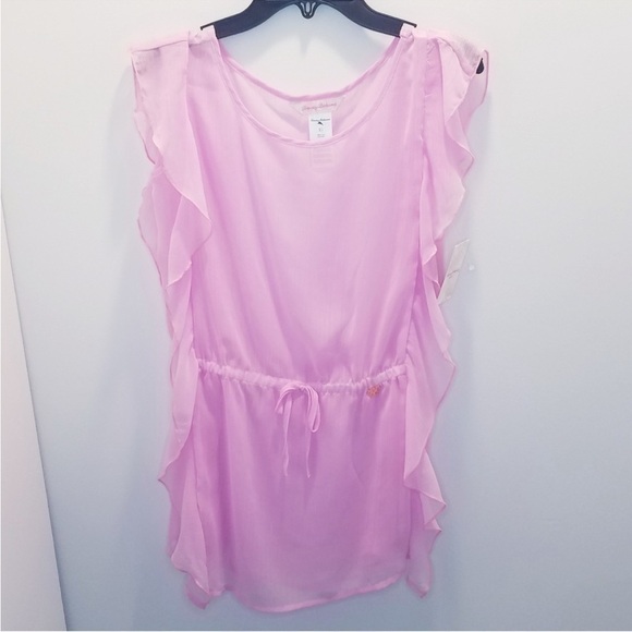 Tommy Bahama Kids 16 NWT Swim Coverup Pink Chiffon Ruffle Vacation Beach Pool - Picture 1 of 4